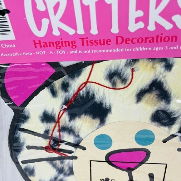 VTG 1995 NOS Eureka Glitter Critters 24" Cat Die Cut Valentine Hanging Tissue - Picture 7 of 8